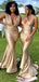 Sexy Champagne Deep V-neck Mermaid Long Bridesmaid Dress, PD3297