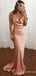 Sexy Peach Pink Cowl Neck Long Mermaid Prom Dress, Evening Dress, PD381862