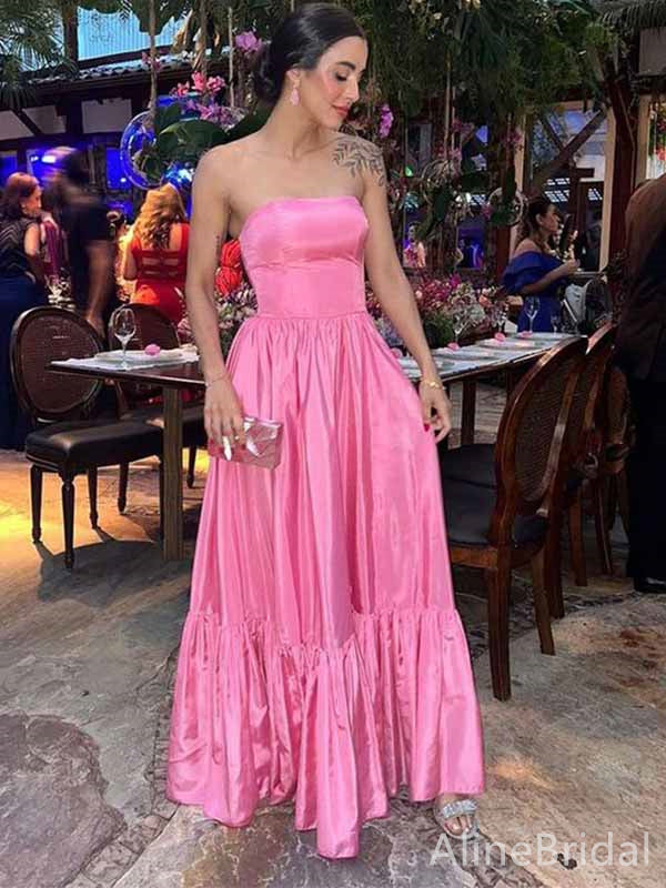 Elegant Pink Strapless Split Side A-line Long Prom Dress, Evening Dress, PD381866