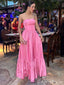 Elegant Pink Strapless Split Side A-line Long Prom Dress, Evening Dress, PD381866