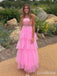Gorgeous Spaghetti Strap Pink Corset A-line Long Tiered Tulle Prom Dress, Princess Dress, PD381867