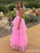 Gorgeous Spaghetti Strap Pink Corset A-line Long Tiered Tulle Prom Dress, Princess Dress, PD381867