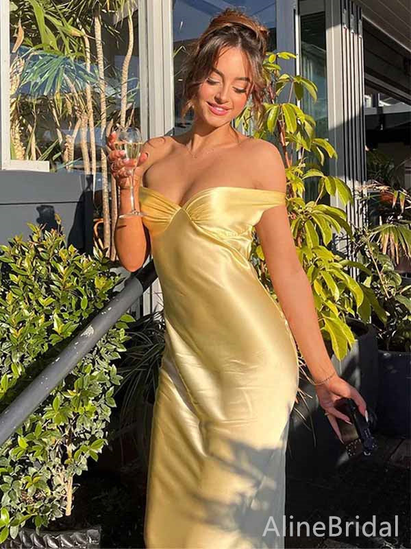 Elegant Yellow Off the Shoulder Backless Mermaid Long Prom Dress, Evening Gown, PD381873