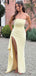 Pastel Yellow Strapless Split Side Long Mermaid Prom Dress, PD381876