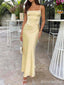 Elegant Yellow Square Spaghetti Strap Mermaid Long Prom Dress, Evening Dress, PD381878