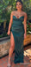 Sexy Emerald Green V-neck Strapless Pleated Mermaid Long Prom Dress with Side Split,PD381883