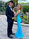 Sparkly Tiffany Blue V-neck Long Mermaid Prom Dress with Rhinestone, Evening Dress,PD381887