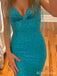 Sparkly Tiffany Blue V-neck Long Mermaid Prom Dress with Rhinestone, Evening Dress,PD381887