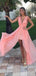 Simple Pink Deep V-neck A-line Long Tulle Prom Dress, Evening Dress, PD381889