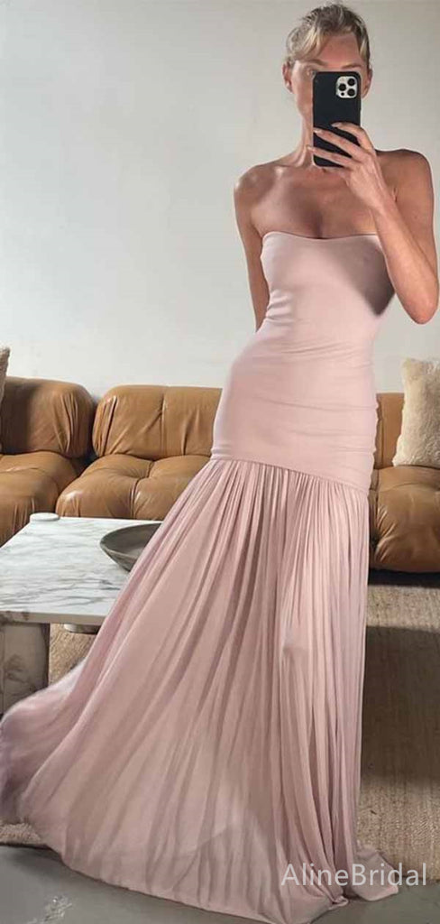 Gorgeous Pink Strapless A-line Long Prom Dress with Tulle Skirt, PD381891