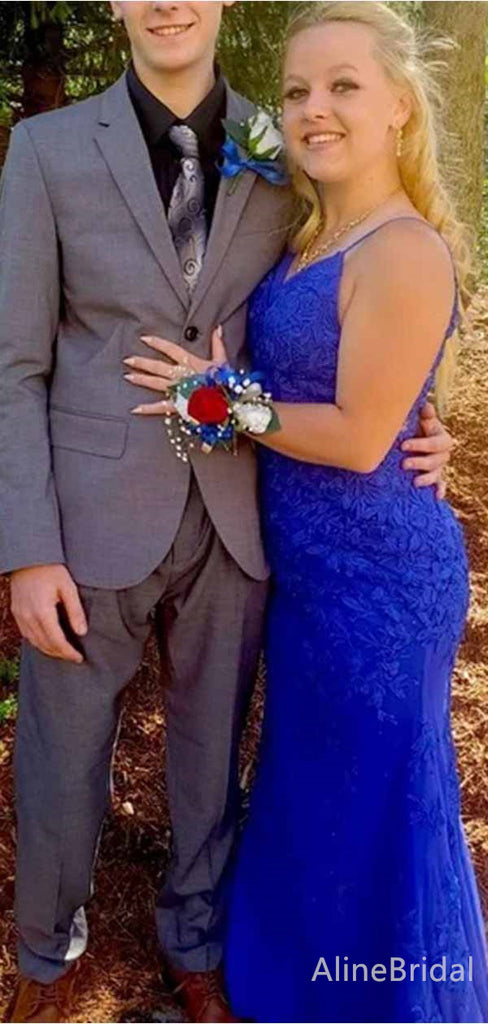 Gorgeous Royal Blue Lace V-neck Mermaid Long Prom Dress, Evening Dress, PD381892