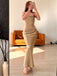 Simple Champagne Gold Spaghetti Strap Backless Mermaid Long Prom Dress,PD381895