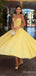 Gorgeous Yellow V-neck Strapless Corset A-line Long Prom Dress, Evening Dress, PD381903