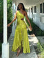 Unique One Shoulder Yellow-Green Pleated A-line Long Prom Dress with Front Slit, PD381905