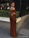 Elegant Off-Shoulder Brown Backless Mermaid Long Prom Dress, Evening Dress, PD381911