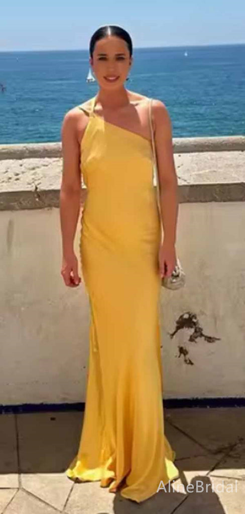 Sexy Yellow One Shoulder Backless Long Prom Dress, Evening Dress, PD381912