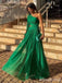 Elegant  Dark Green One Shoulder Long Sleeveas A-line Long Evening Dress, PD381913