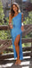 Simple Blue One Shoulder Long Prom Dress with Slit, Evening Dress, PD381914