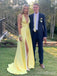 Gorgeous Yellow Deep V-neck A-line Long Prom Dress with Slit, Evening Dress, PD381917