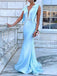 Gorgeous Blue V-Neck Open Back A-line Long Prom Dress, Evening Gown, PD381918
