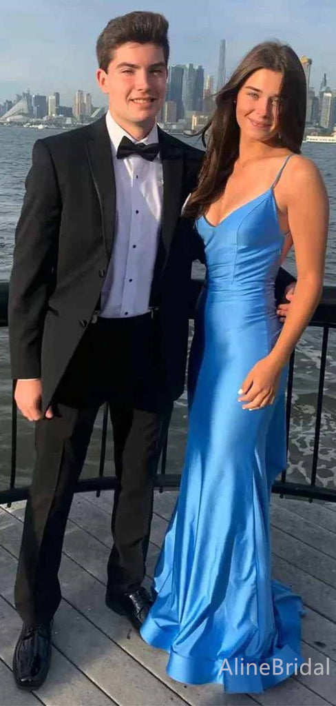 Elegant Blue V-neck Backless Mermaid Long Prom Dress, Evening Dress, PD381919