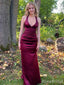 Sexy V-neck Halter Burgundy Mermaid Long Prom Dress, Evening Dress, PD381921