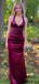 Sexy V-neck Halter Burgundy Mermaid Long Prom Dress, Evening Dress, PD381921