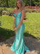 Sparkly Beading Backless Long Teal Green Prom Dress with Slit-V-neck Spaghetti Strap Evening Dress, PD381922