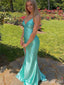 Sparkly Beading Backless Long Teal Green Prom Dress with Slit-V-neck Spaghetti Strap Evening Dress, PD381922