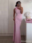 Sexy Soft Pink 3-D Floral One Shoulder Mermaid Long Prom Dress with Side Slit, PD381924