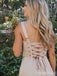 Modest Champagne Gold Square Lace Up Long Prom Dress with Slit, PD381929