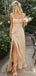 Modest Champagne Gold Square Lace Up Long Prom Dress with Slit, PD381929