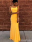 Simple Yellow Spaghetti Strap Mermaid Long Prom Dress, PD381930