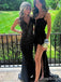 Sparkly V-neck Black Spaghetti Strap Mermaid Long Prom Dress, Evening Dress, PD381931