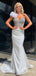 Sparkly White One-Shoulder Sweetheart Long Mermaid Evening Dress with Beading, PD381936