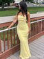 Soft Yellow Spaghetti Strap Long Mermaid Prom Dress, Evening Dress, PD381937
