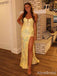 Gorgeous Yellow Lace Applique High Slit Long Mermaid Prom Dress, Evening Dress, PD381939