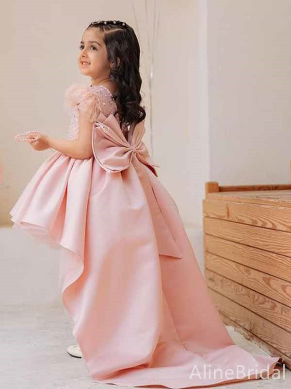 Sparkly Pink Sequins A-line High-Low Long Flower Girl Dress, FGS184