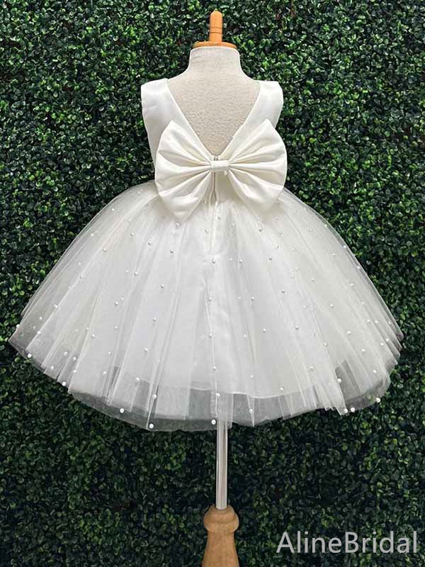 Cute Ivory A-line Long Flower Girl Dress with Beadings, FGS185