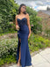 Elegant Navy Blue Sweetheart Mermaid Long Lace Prom Dress with Slit, PD381944