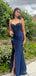 Elegant Navy Blue Sweetheart Mermaid Long Lace Prom Dress with Slit, PD381944