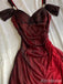 Elegant Burgundy V-neck Straps A-line Long Tulle Prom Dress, PD381948