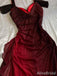 Elegant Burgundy V-neck Straps A-line Long Tulle Prom Dress, PD381948