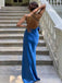 Elegant One-Shoulder Royal Blue Spaghetti Strap Backless Side-Slit Mermaid Long Prom Dress, Evening Dress, PD381963