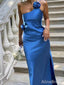 Elegant One-Shoulder Royal Blue Spaghetti Strap Backless Side-Slit Mermaid Long Prom Dress, Evening Dress, PD381963