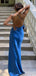 Elegant One-Shoulder Royal Blue Spaghetti Strap Backless Side-Slit Mermaid Long Prom Dress, Evening Dress, PD381963