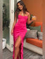 Elegant Hot Pink Sweetheart Ruffles Long Prom Dress with Slit, Evening Dress, PD381957