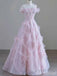 Shimmery 3-D Floral Pink Strapless Appliques A-line Long Prom Ball Gown, Evening Gown, PD381964