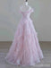 Shimmery 3-D Floral Pink Strapless Appliques A-line Long Prom Ball Gown, Evening Gown, PD381964