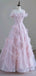 Shimmery 3-D Floral Pink Strapless Appliques A-line Long Prom Ball Gown, Evening Gown, PD381964